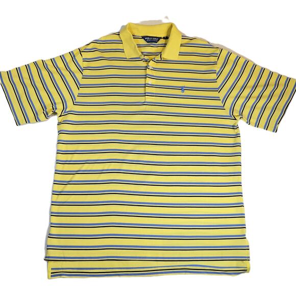 Polo Golf 100% Pima Cotton Polo Shirt Men Large Yellow Blue Stripe Short Sleeve - Picture 1 of 8
